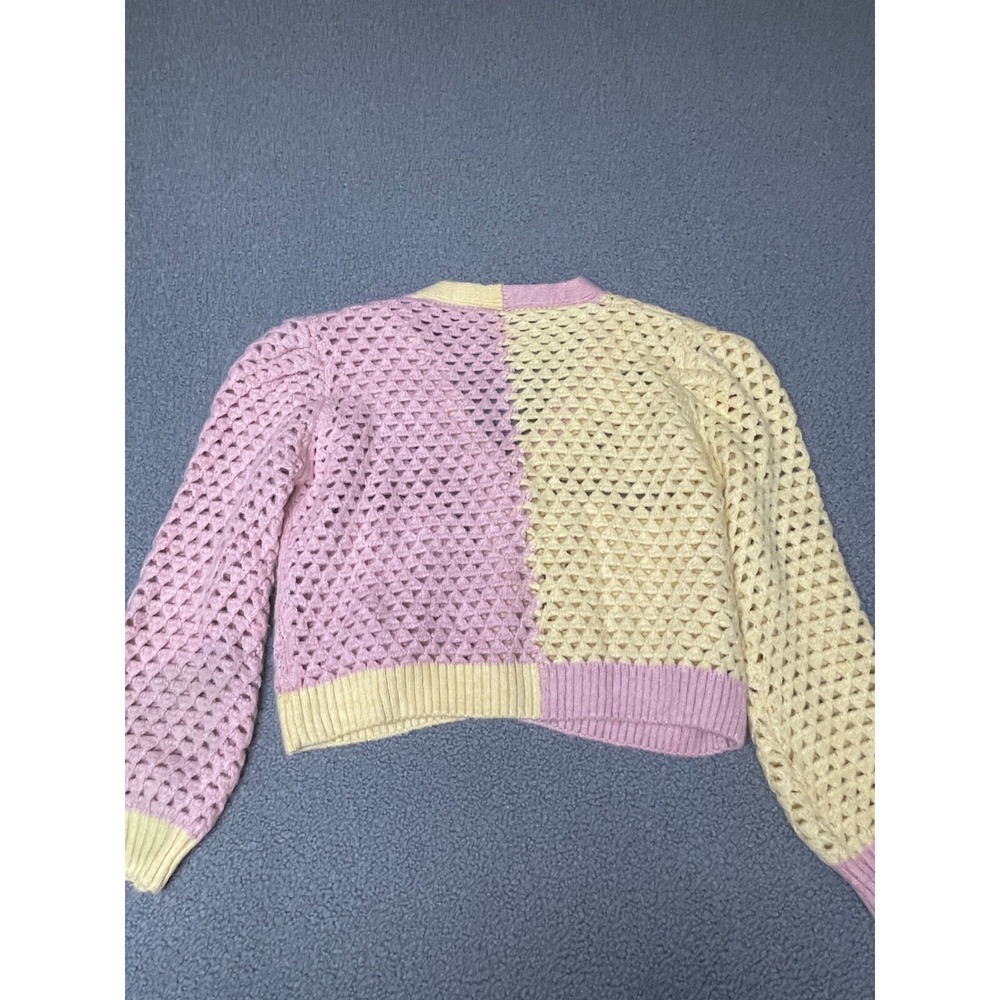 Zara Womens Cropped Chunky Knit Button Cardigan pink yellow medium - Picture 6 of 8